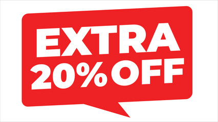Extra 20% Off Sale Banner – Red Promotional Discount Label in Speech Bubble Style

