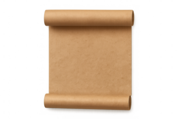 Rolled brown paper sheet on transparent background, creating a perfect space for text or design elements