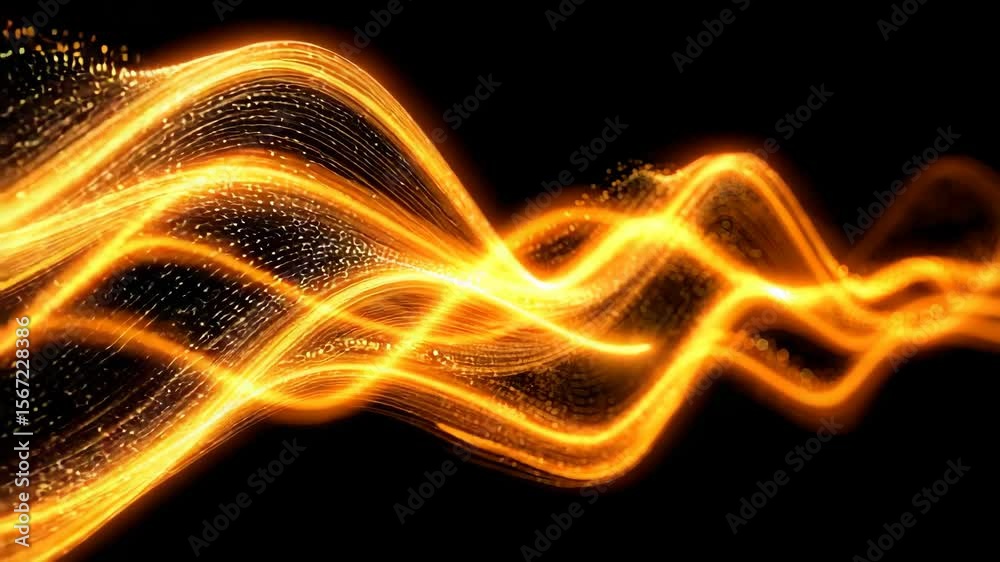 Poster dynamic golden wave motion effect with sparkling particles for visual impact