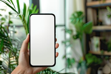 High Detail Picture of Hand Holding Smartphone with Blank Screen