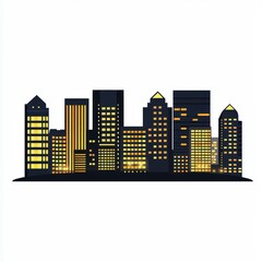 Obraz premium Modern cityscape silhouette with tall buildings illuminated at night showcasing urban skyline and architecture