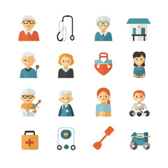 2D Flat icon Elderly Care & Assisted Living Icons isolated in White Background