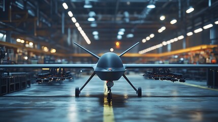 A dramatic close-up of an F-35 Lightning II, its advanced avionics and weapon systems visible under the soft glow of overhead lights. The hangar is lined with high-tech maintenance
