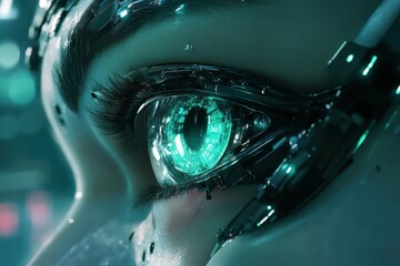 high detail visual of eye of a futuristic robot