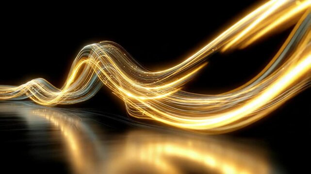 Dynamic Golden Light Waves Flowing Smoothly Against Dark Background