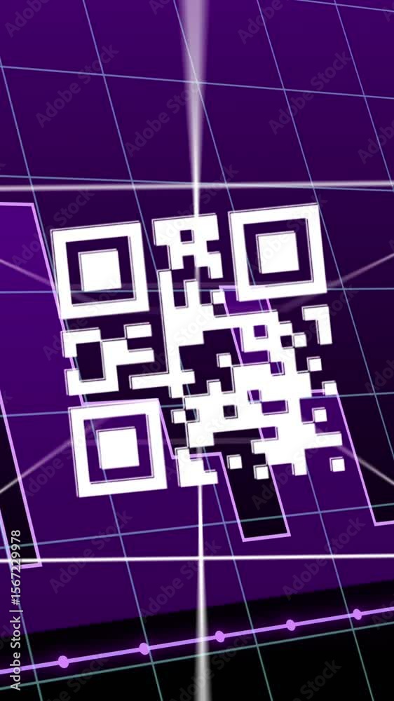 Poster animation of graphs and qr code on violet background