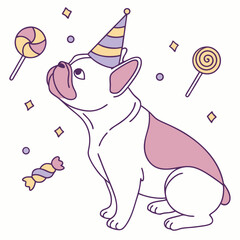 Cute Content French Bulldog in a Birthday world – Candy Shop palette vector