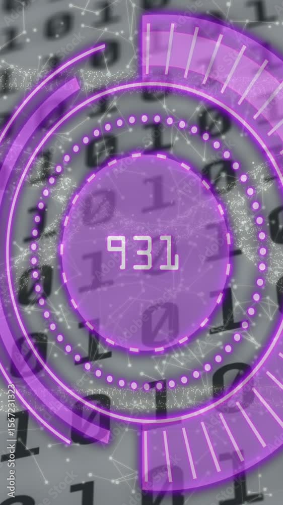 Poster animation of purple circle with numbers over binary code