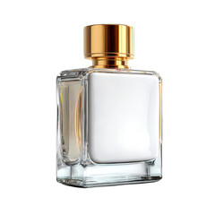 Luxury glass perfume bottle with gold cap isolated on transparent background