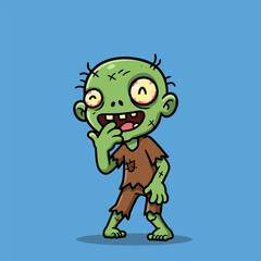 Quirky green zombie in torn clothes striking a cheeky pose.