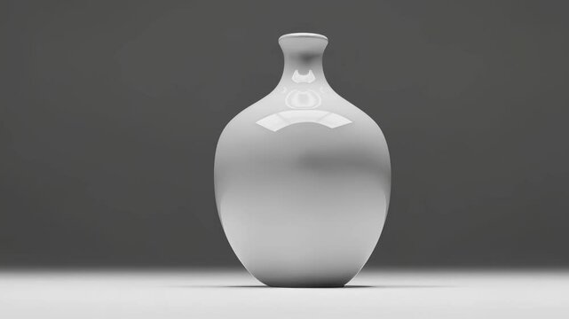3D animation of a glossy ceramic vase spinning on a gray studio background. The vase features traditional floral patterns and intricate surface reflections, making it ideal for showcasing product desi