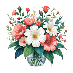 Obraz premium Vibrant spring flower bouquet in glass vase transparent background