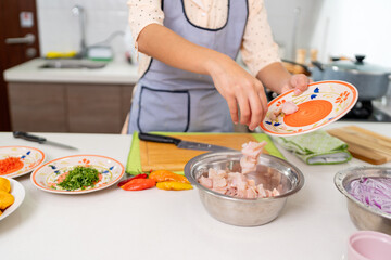 Chef preparing authentic peruvian ceviche with fresh fish and lime