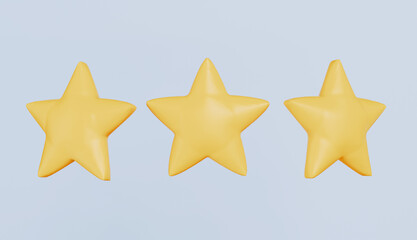Set of yellow star icons, smooth, rounded shapes isolated on a light blue background