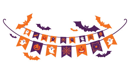 Halloween decoration banner with bats and spooky symbols  