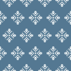Modern Geometric Diamond Seamless Pattern in Blue and White Abstract Ethnic Vector Design