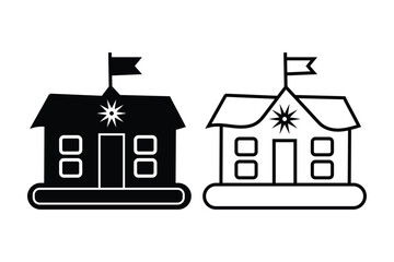School Building Icons Black and White Illustrations for Education Projects