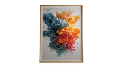 Abstract ink cloud explosion blue orange colors isolated on transparent background