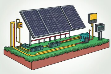Simplified overview of solar energy components and connections.