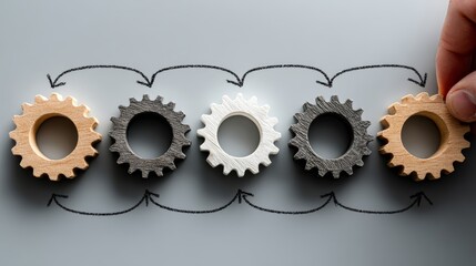 Process Improvement Wooden Gears Representing Process and Workflow in Business Strategy