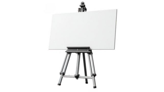 Blank canvas on easel isolated on transparent background