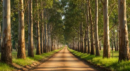 Obraz premium Dirt road through eucalyptus sítio