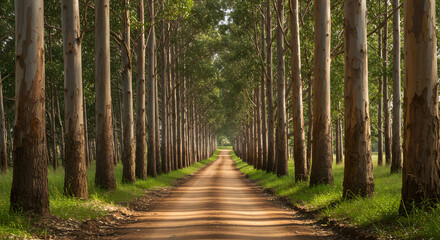 Obraz premium Dirt road through eucalyptus sítio