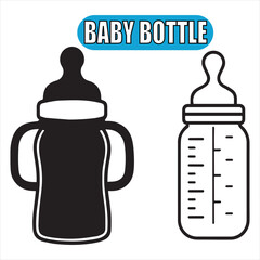 Baby Bottle Icons - Silhouette and Outline Vector Set