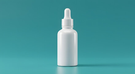 White dropper bottle on teal background