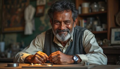 professional indian horologist smiling at camera