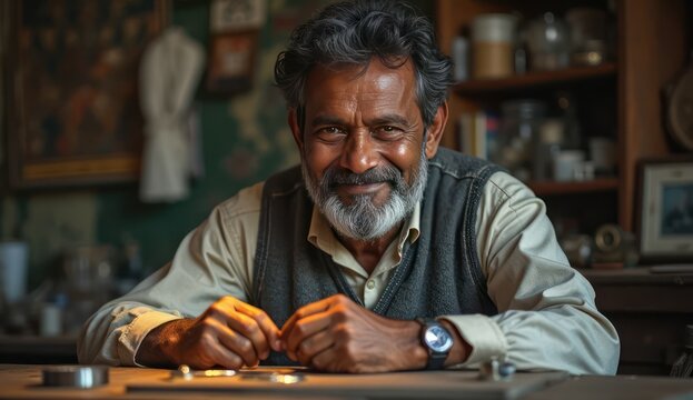 professional indian horologist smiling at camera
