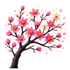 Blooming pink flower tree transparent background illustration