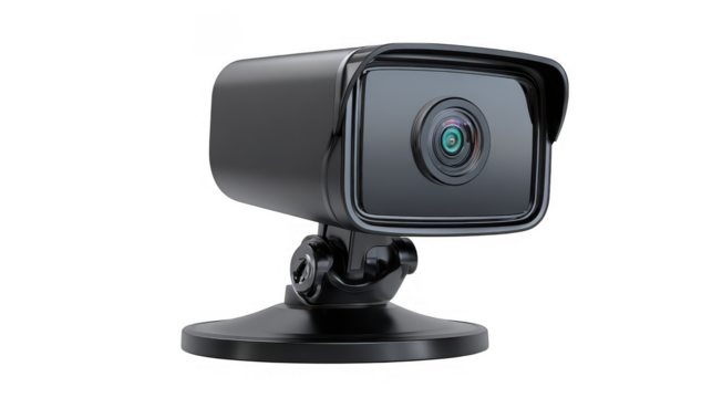 Security camera on black background close view for mockup isolated on transparent background