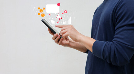 close up man hand touch screen on digital tablet to use marketing tool and check traffic research...