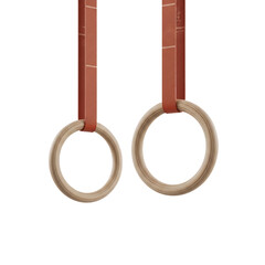 Gymnastic rings hang suspended, a minimalist setup for strength and fitness training, showing texture, transparent background