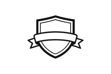 Classic heraldic shield with ribbon banner below vector art illustration