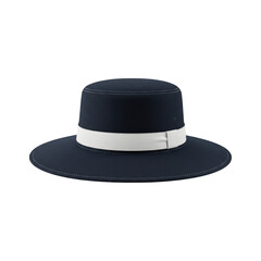 Stylish Wide Brim Dark Blue Fedora Hat with White Ribbon Accent for Fashionable Headwear