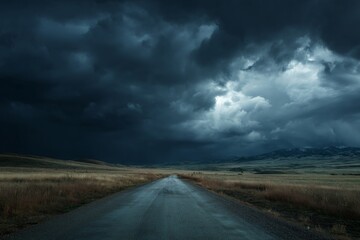Dark Stormy Clouds Over a Wet Country Road