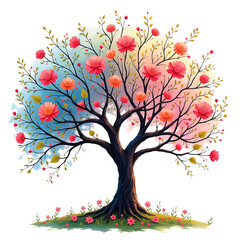 Vibrant spring blossom tree transparent background floral art