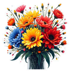 Vibrant sunflower gerbera daisy flower bouquet transparent background
