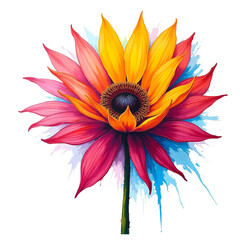 Vibrant sunflower painting with transparent background