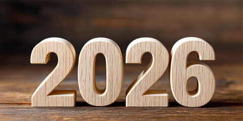 Wooden Numbers Representing the Year 2026 on a Rustic Background Ideal for Celebrating Future Events or Milestones in Various Contexts