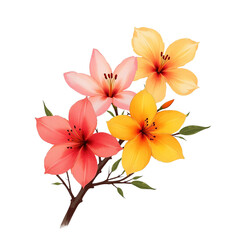 Vibrant tropical flowers on branch transparent background
