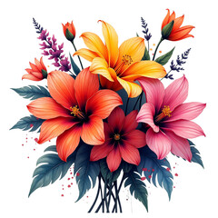 Vibrant tropical flower bouquet transparent background