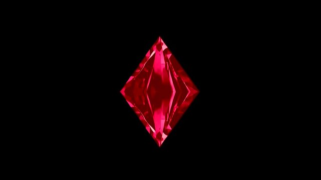 Glossy red crystal spinning on a black background. Ideal for RPG loot icons, fantasy magic items, or animated UI effects.
