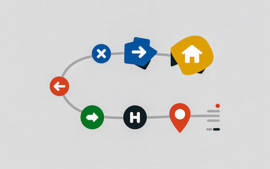 A navigation route map with colorful icons