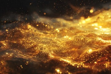 Golden Glitter Waves Abstract Background