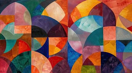Fototapeta premium A vibrant abstract artwork featuring colorful geometric shapes and patterns.