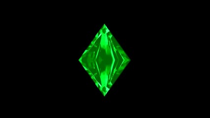 Animated rotating green diamond-shaped gemstone isolated on black background. Perfect for fantasy games, casino visuals, luxury branding, or creative motion graphics.