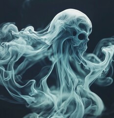 Ethereal Teal Smoke Skull Digital Art
